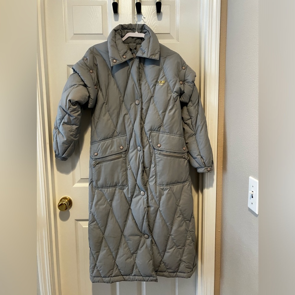 Vintage Trissi Grey Quilted Puffer Down Full-Length coat